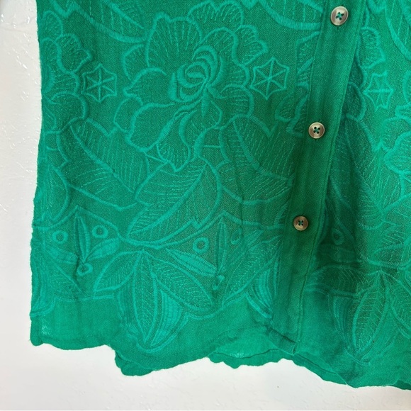 Anthropologie Kelly Green Floral Embroidered Tunic Top 3/4 Sleeves - Picture 9 of 15
